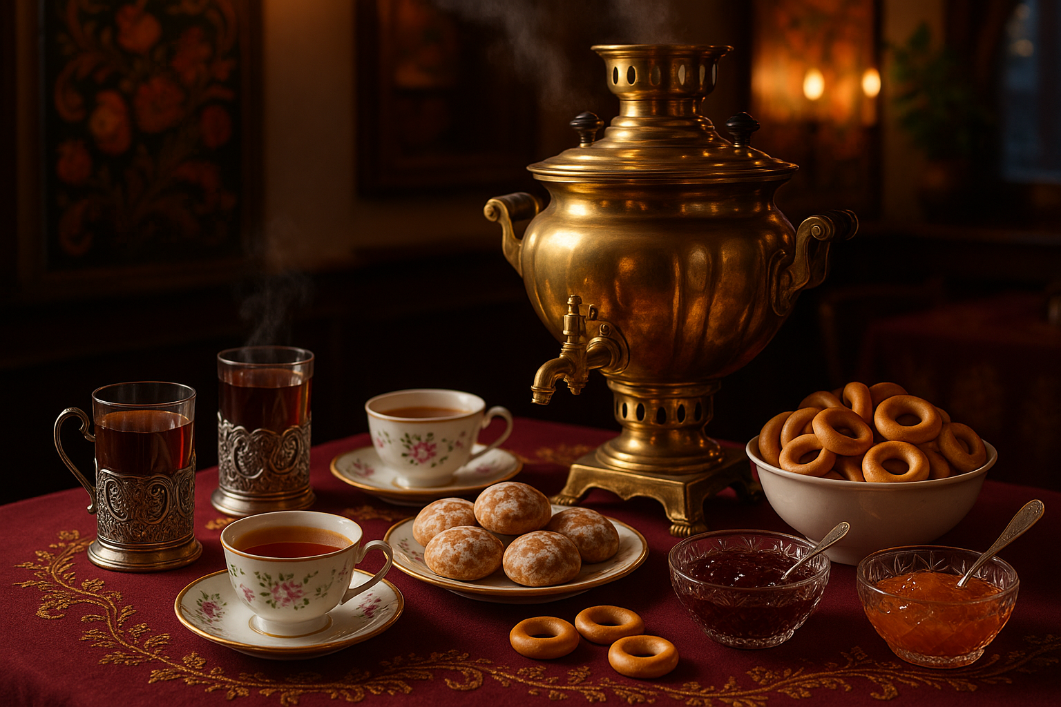 Russian Tea Time Samovar tea service set up